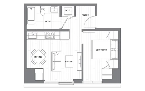 Floor plan Urban 1 Bedroom 1 Bath A6