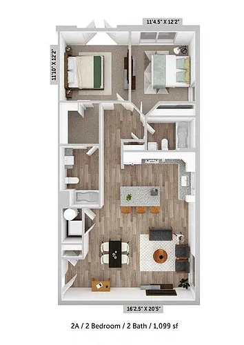Floor plan 2 Bed 2 Bath A