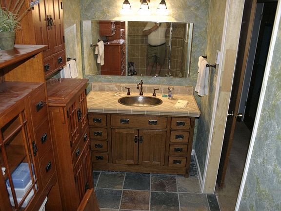 Slate radiant-heated tile master bath