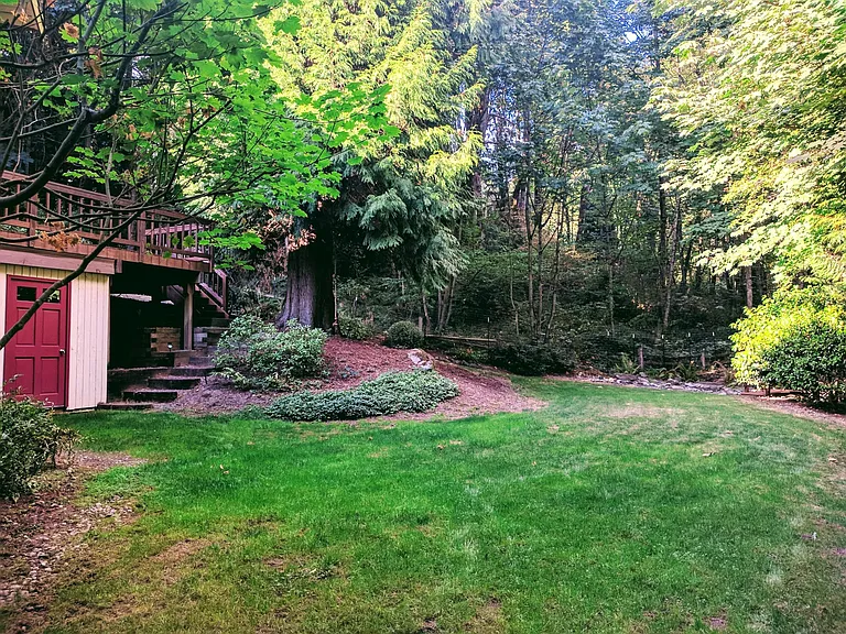 The house backs a greenbelt.