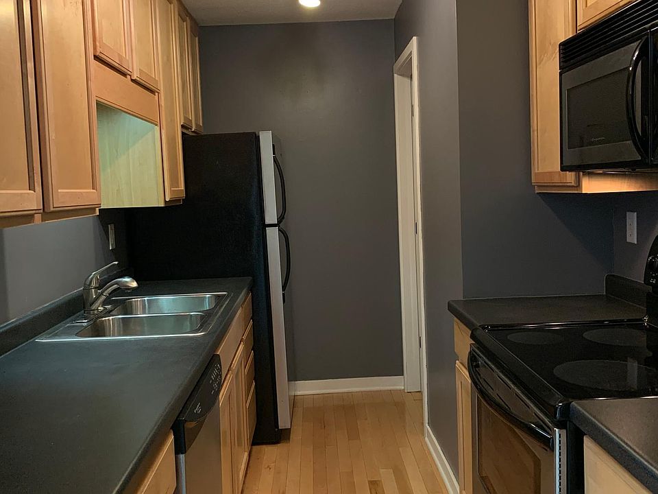 Stainless steel appliances with lots of storage.