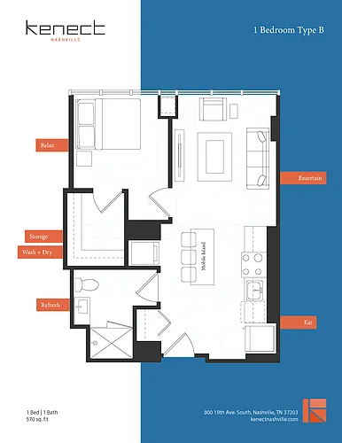 Floor plan 1 BR 1 BA Unfurnished