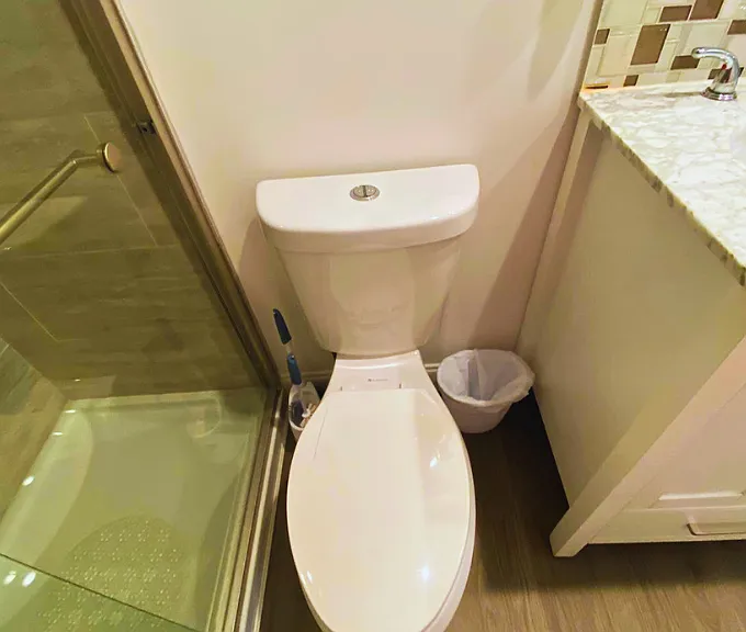 Immaculate and beautiful toilet available for your use.