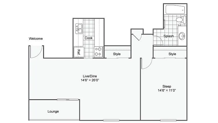 Floor plan 1 Bed 1 Bath C