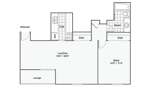 Floor plan 1 Bed 1 Bath C