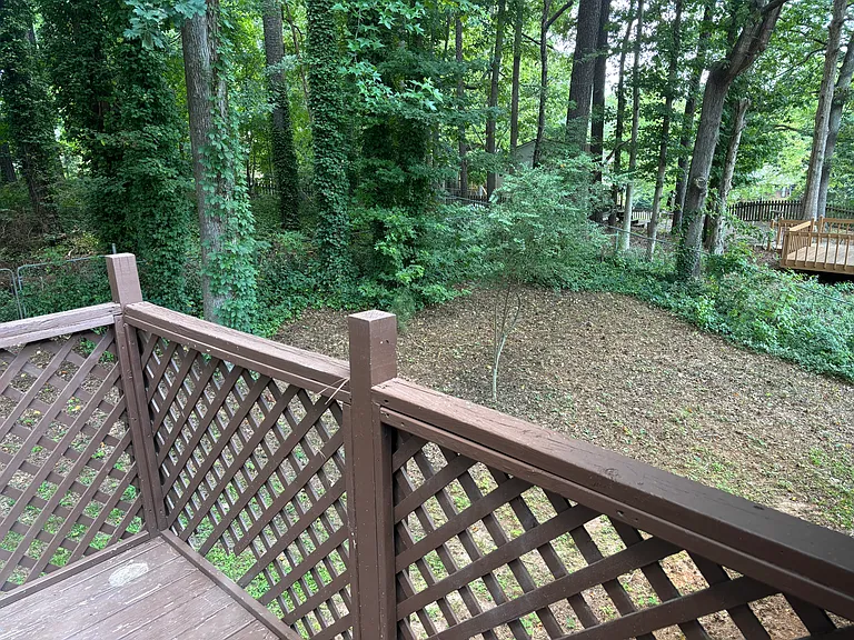Yard with forest views and fence