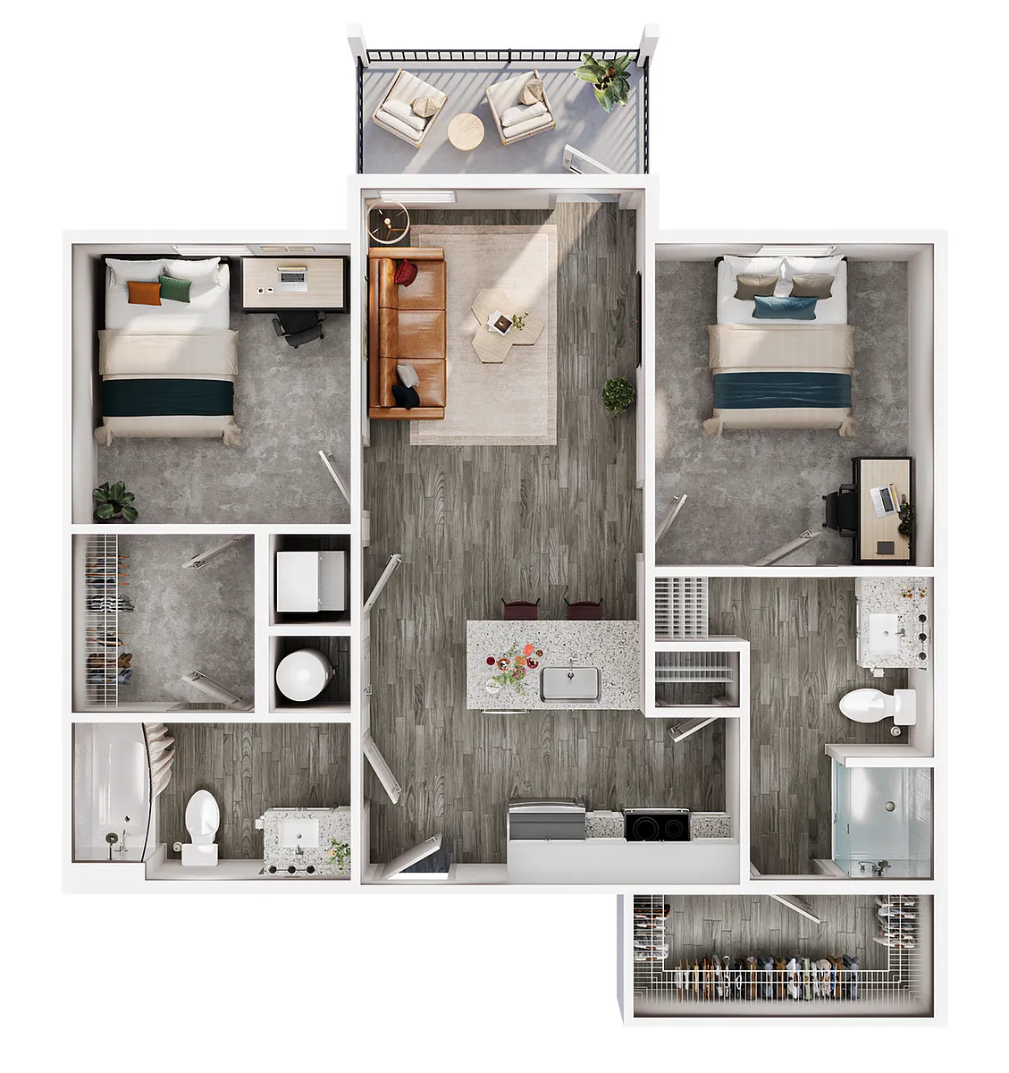Floor plan 2BR/2BA - B2 - Furnished
