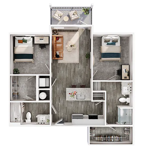 Floor plan 2BR/2BA - B2 - Furnished