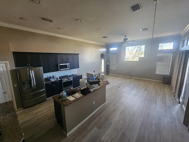Kitchen & Living Room.