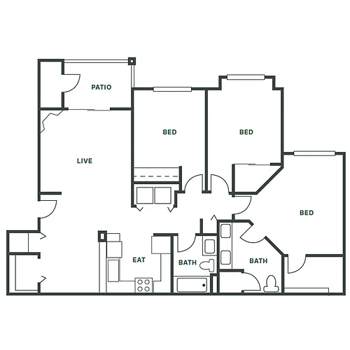 Floor plan 3 Bed, 2 Bath