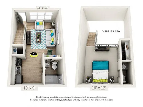 Floor plan 1 Bed 1 and Half Bath Refreshed