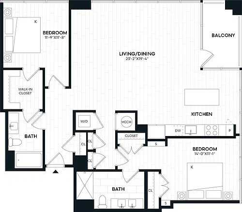 Floor plan 2 Bed/2 Bath-2N