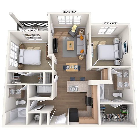 Floor plan Traditional 2x2 993-1015 SF