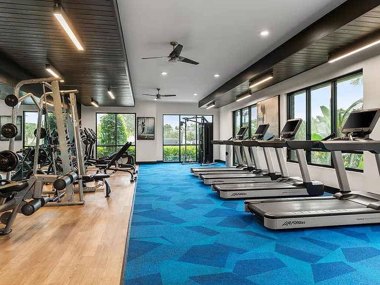Stay active with a fully equipped premier fitness center right at home.
