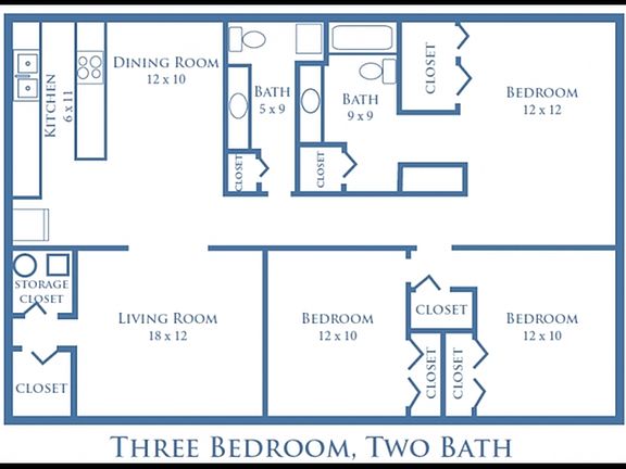 Three Bedroom, Two Bath - 1,250 sq. ft. Three Bedroom, Two Bath - 1,250 sq. ft.