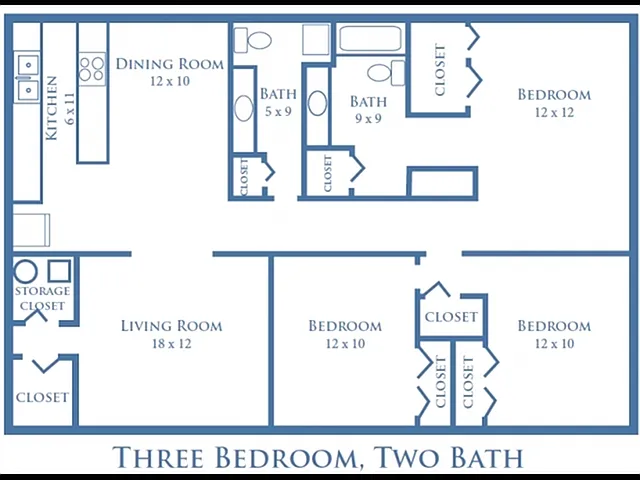 Three Bedroom, Two Bath - 1,250 sq. ft. Three Bedroom, Two Bath - 1,250 sq. ft.