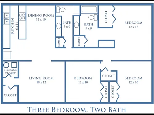 Floor plan 3 Bed - 2 Bath