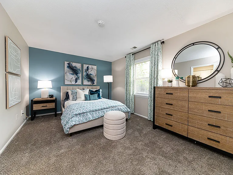 Cozy bedroom with carpet