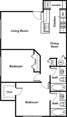 Floor plan Two Bedroom Two Bath 50% (Phase I)