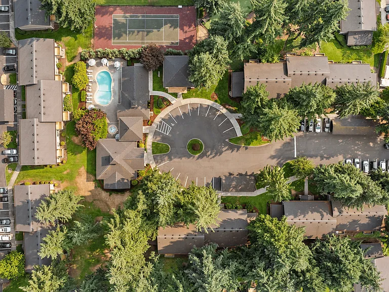 Bird's-eye view showcasing our community amenities and lush surroundings.