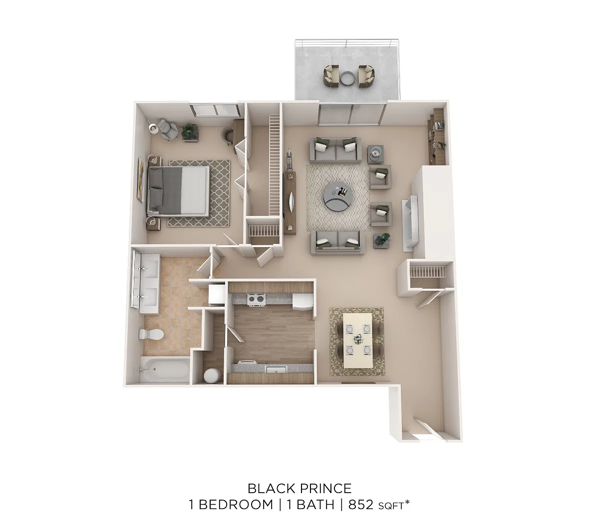 Floor plan Black Prince 1Bed 1Bath 852sqft