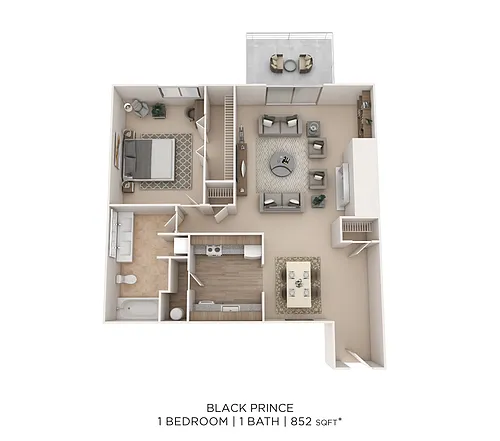 Floor plan Black Prince 1Bed 1Bath 852sqft