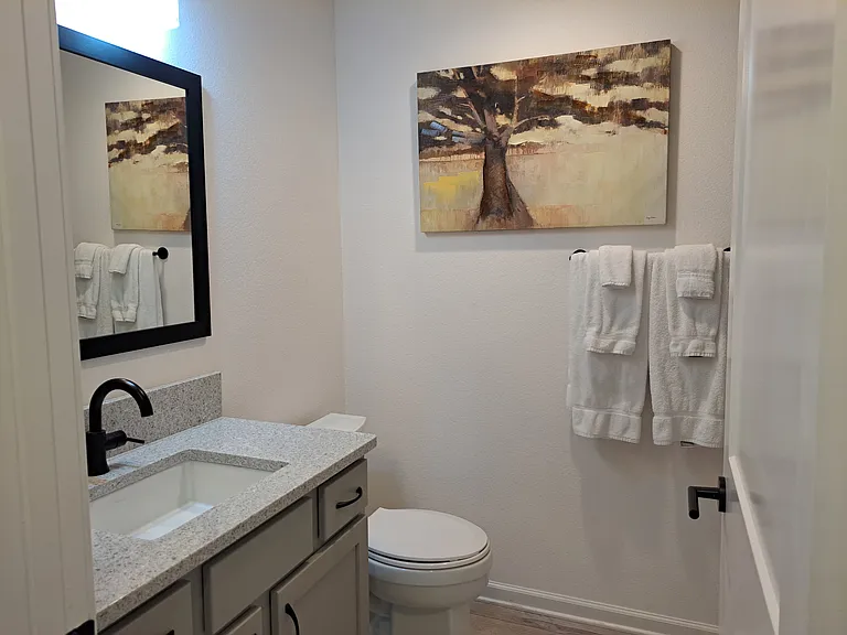 Second bathroom with tub and shower.
