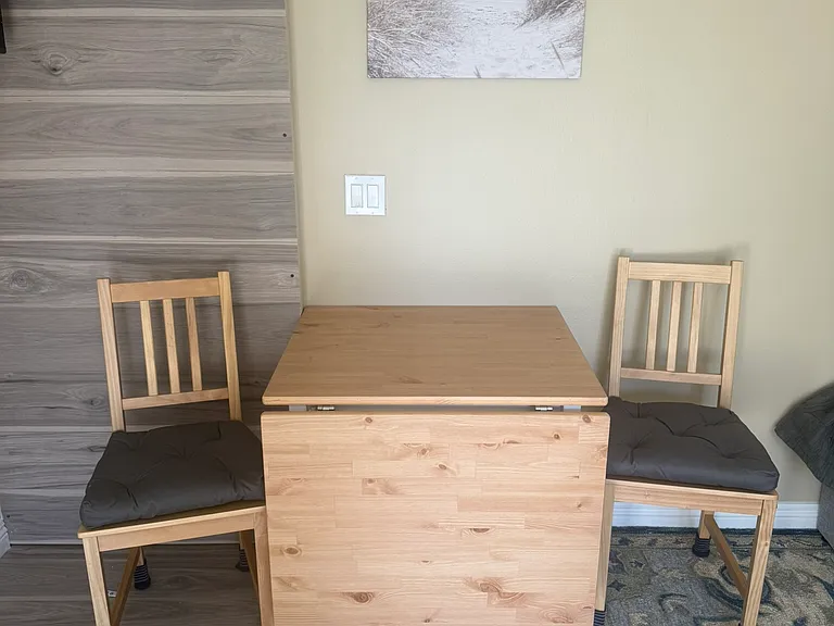 Dining table folded down if extra living space is needed