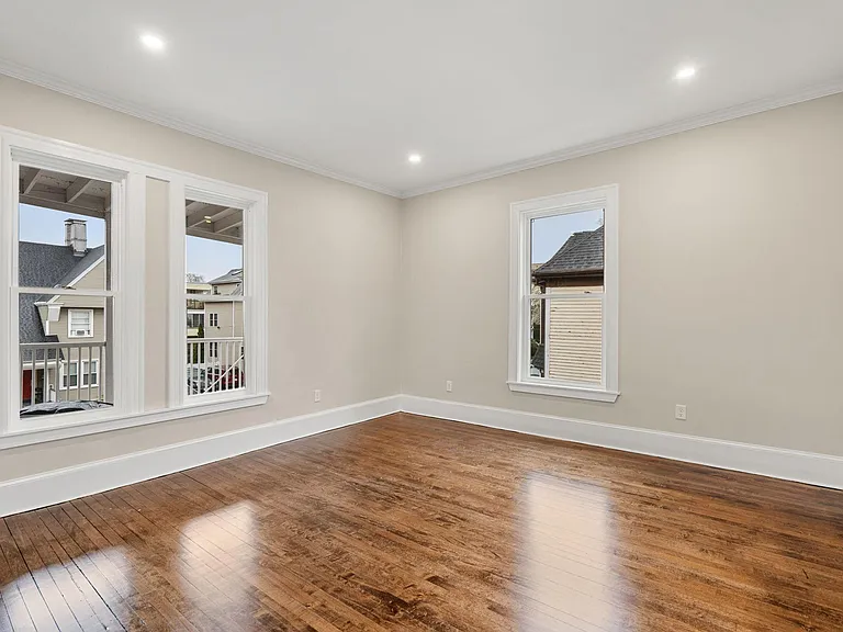 View of living room, large private front deck is outside window