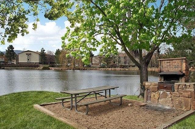 Grill and picnic table by the lake
