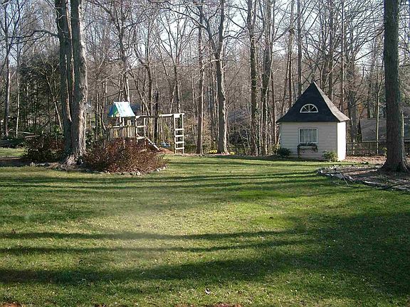 private backyard with shed