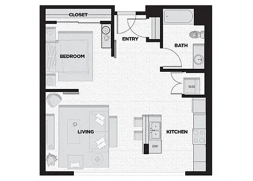 Floor plan 1 Bed - 1 Bath M1