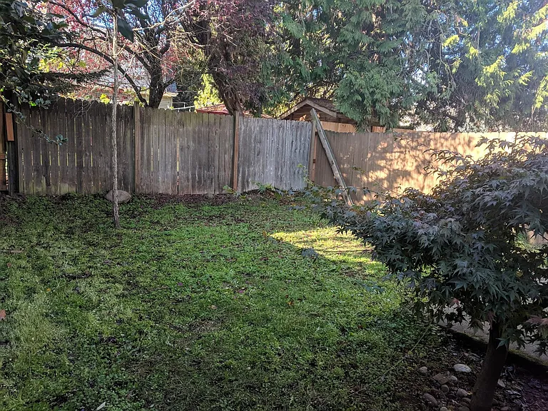Back yard with patio to enjoy outdoor eating and relaxing.