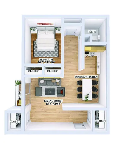 Floor plan Renovated 1 bedroom 1 bathroom