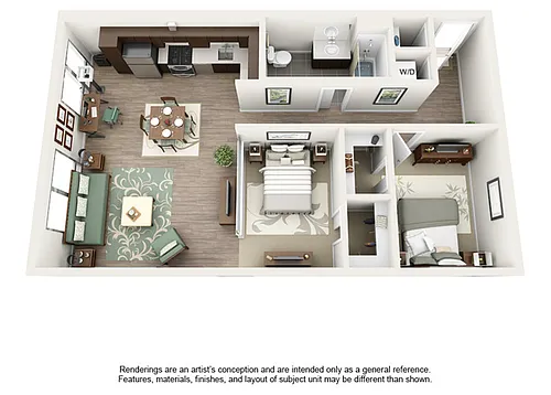 Floor plan 2 Bedroom 1 Bath - 827 sqft