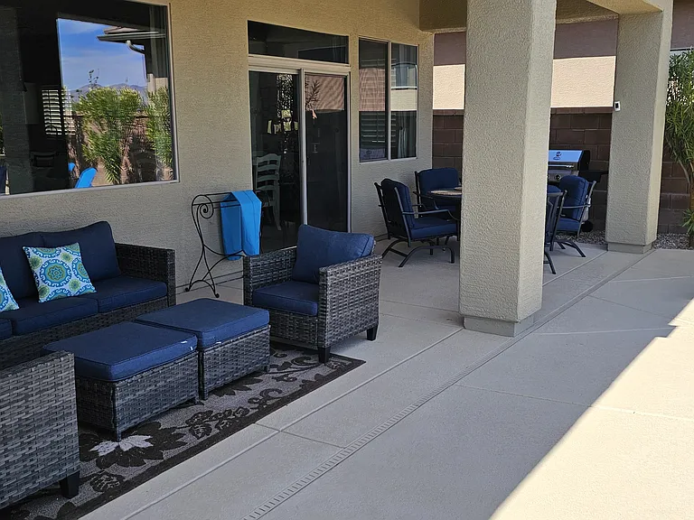 Patio with exterior natural gas BBQ.