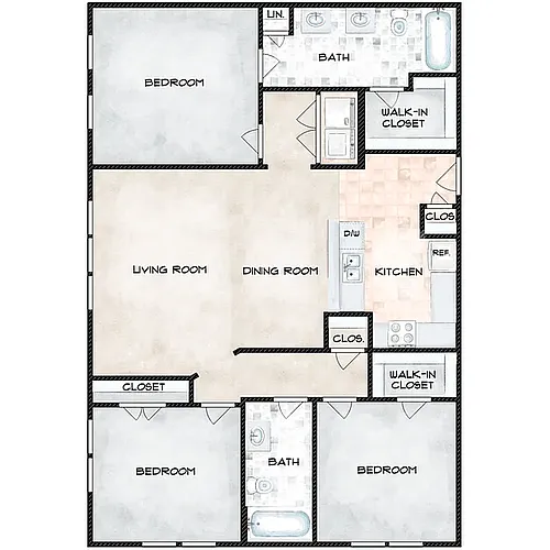 Floor plan 3 Bedroom 54% AMI