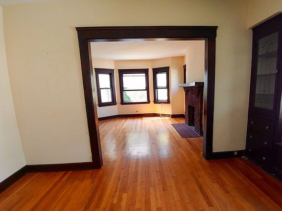 dining and living room, fireplace