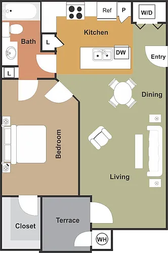 Floor plan One Bedroom POB4