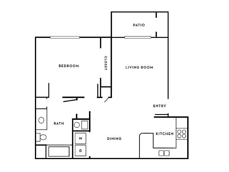 Floor plan 1 Bedroom with Washer/Dryer