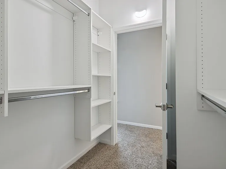 Walk-in closet with built-in shelves and rods