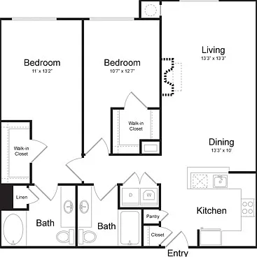 Two Bedroom Two Bath (1177 SF) Two Bedroom Two Bath (1177 SF)