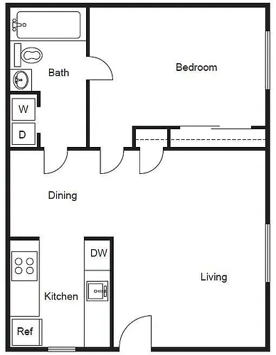 Floor plan 1BD, 1BTH ACR