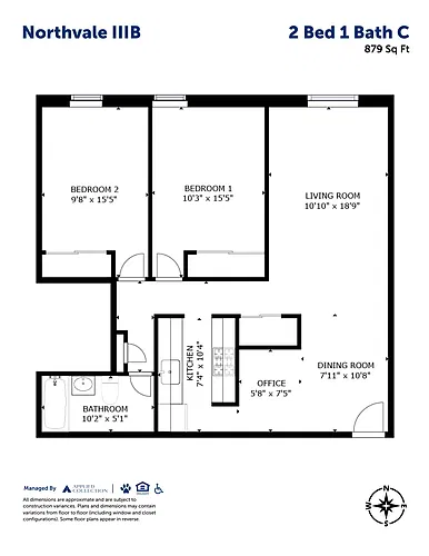 Floor plan 2 Bed 1 Bath C