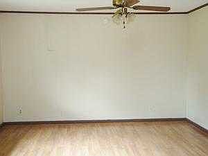 Living room has laminate flooring