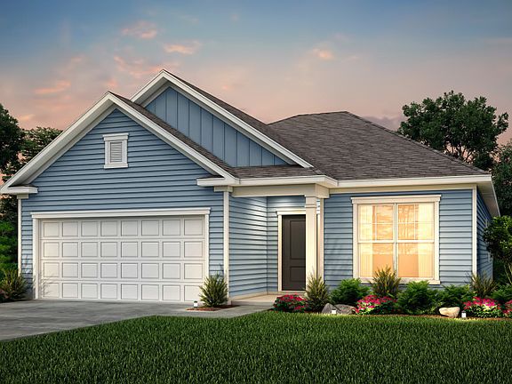 Morgan New Home Exterior LC3A with board and batten accent and covered front doorway.