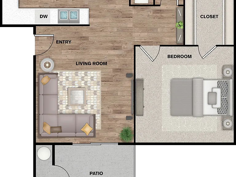 The Lily - Bella Fiore's 1 bedroom 1 bath apartment floorplan