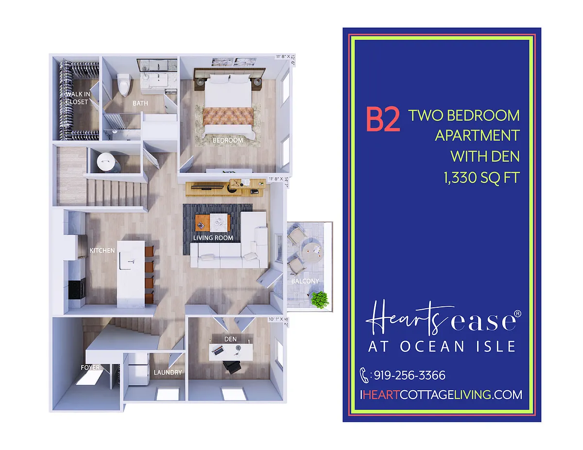Floor plan B2 Apartment - Two Bedroom with Den
