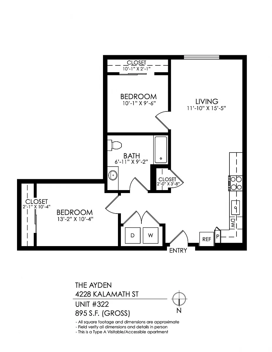 Floor plan 2 Bedroom, 1 Bath Urban
