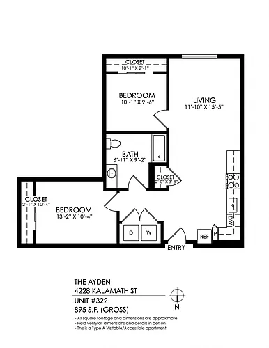Floor plan 2 Bedroom, 1 Bath Urban